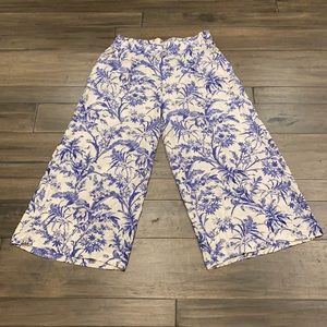 H&M Blue White Floral Crop Wide Leg Pants